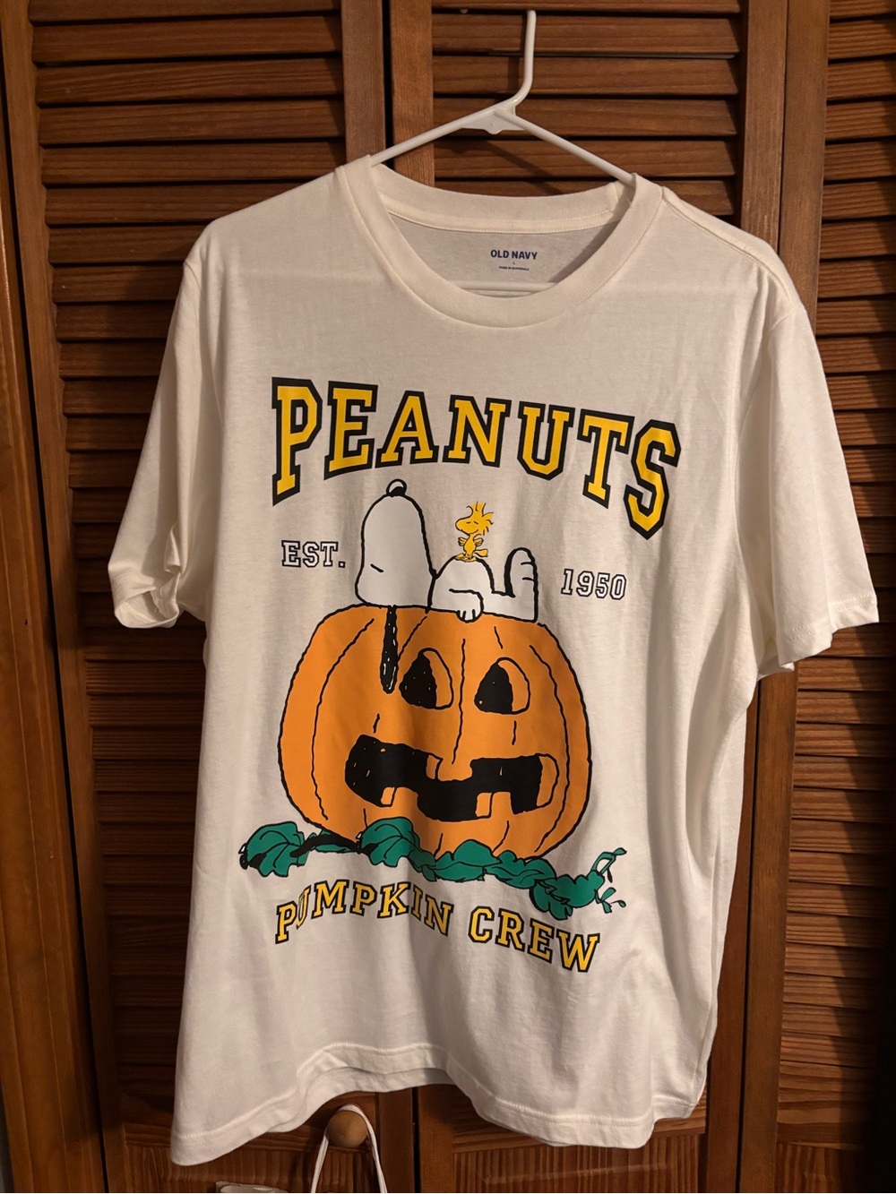 Old Navy Peanuts Pumpkin Crew Graphic Tee - White/Orange Size Large